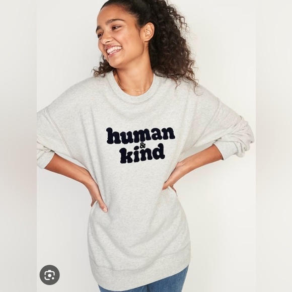 Old Navy “Human & Kind” Oversized Vintage Tunic Sweatshirt Grey Comfy Sz S - Picture 1 of 9